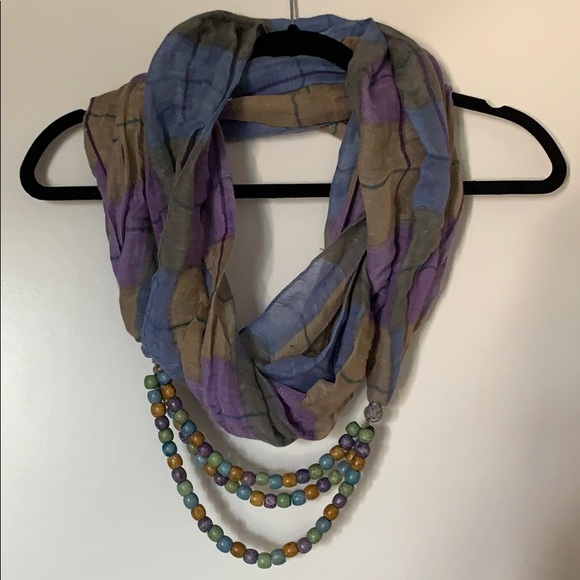 Anthropologie plaid infinity scarf with beading - Picture 1 of 8